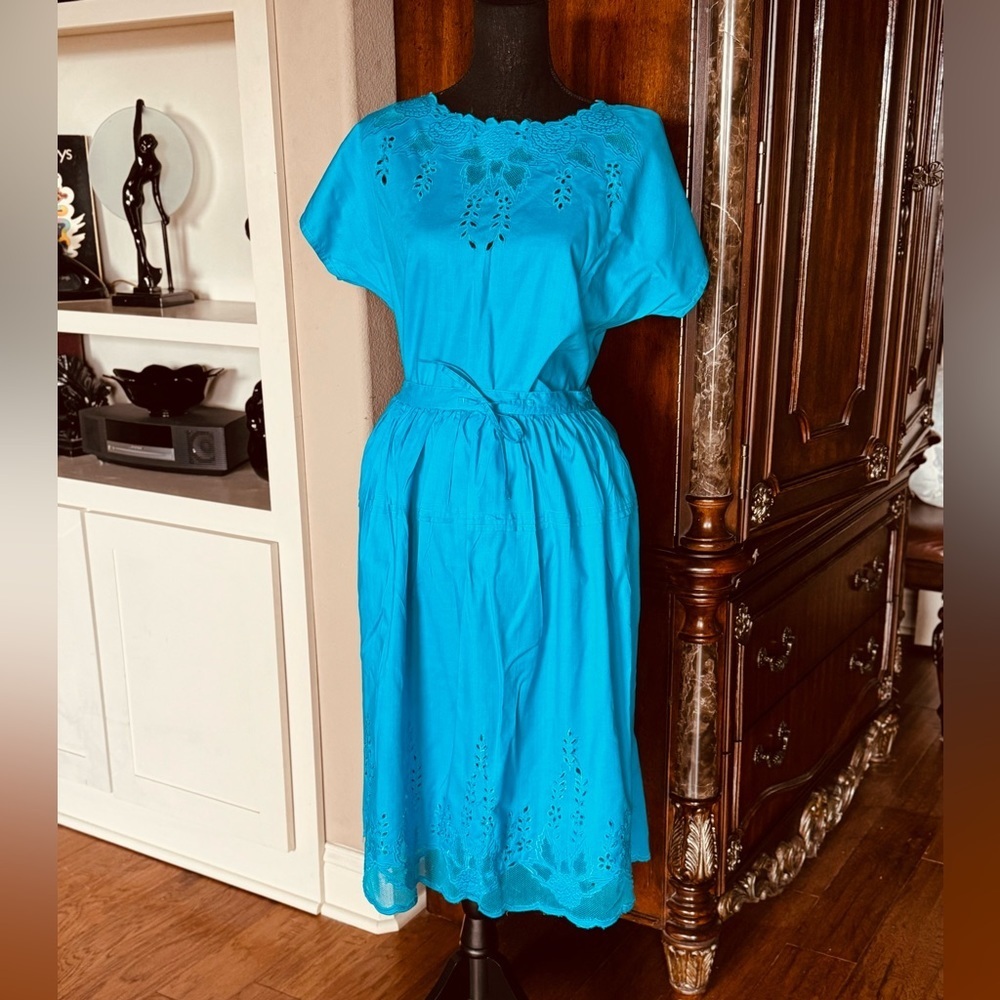 Embroidery Teal Blue Skirt and Top Set